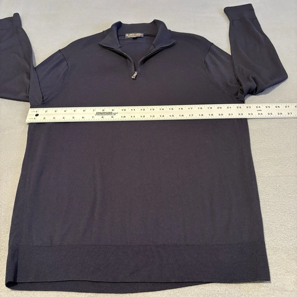 Brooks Brothers Quarter Zip Mens XL Navy Brookstech Merino Wool Sweater Light
